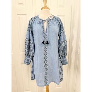 Rose And Rose Chambray Blue Embroidered Sequins Tassel Dress Small